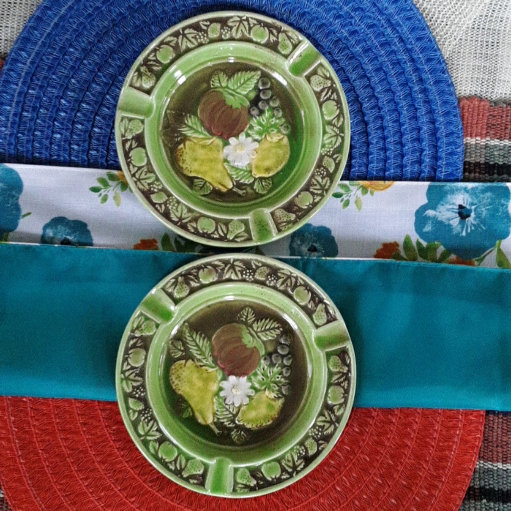 NEVCO STONEWARE ASHTRAYS Two (2)  with Embossed
